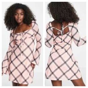 The Frolik Maternity Plaid Mesh Sleeve
Mini Dress in Pale Pink, New without Tags